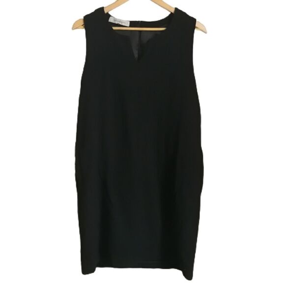 𝅺GÉRARD DAREL French Black Crepe Classic Sleeveless Dress Size Large - Picture 1 of 12